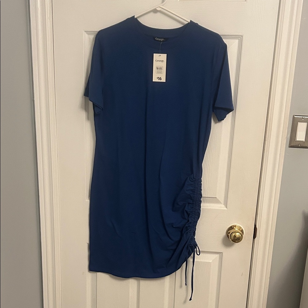 George Navy Ruched Short Sleeve Dress